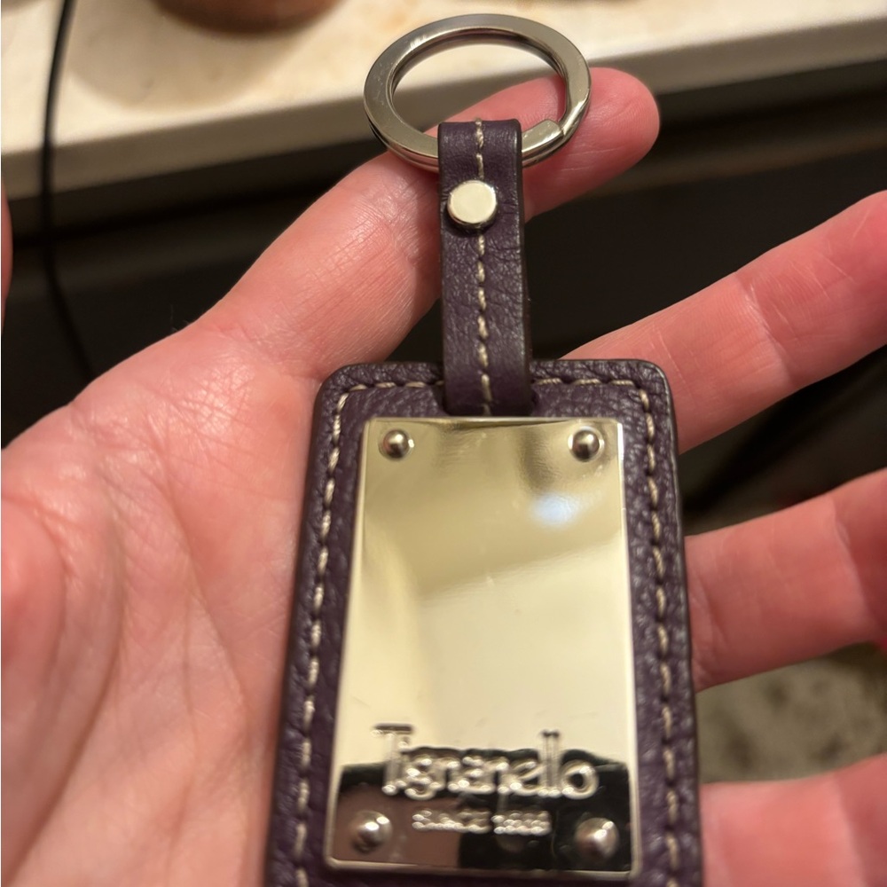Tignanello brown Leather Key Fob with Shiny Metal Plate
